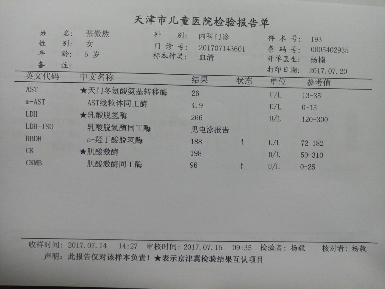 宝宝6岁,肺炎引起来的肌酸激酶同工酶高