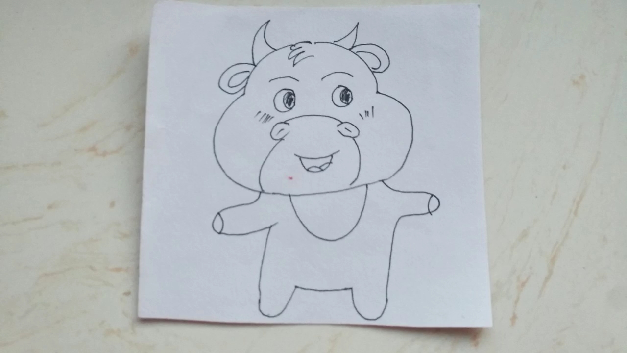 简笔画 张开双手的小牛宝宝萌萌哒