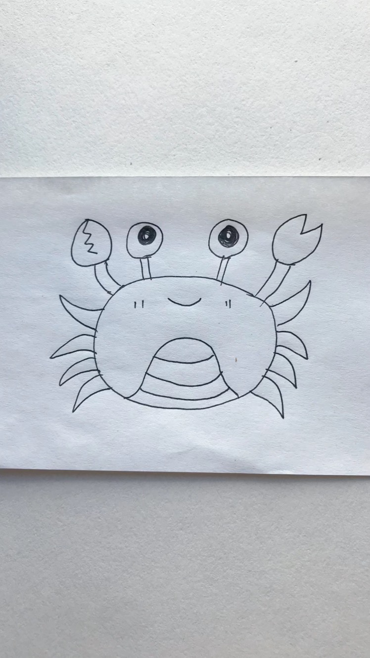 简笔画 一只椭圆形身体的小螃蟹