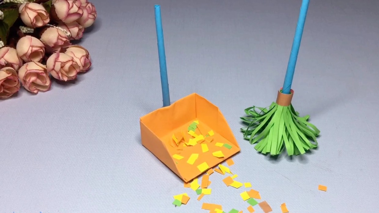 手工折纸,超好玩的扫把簸箕套装