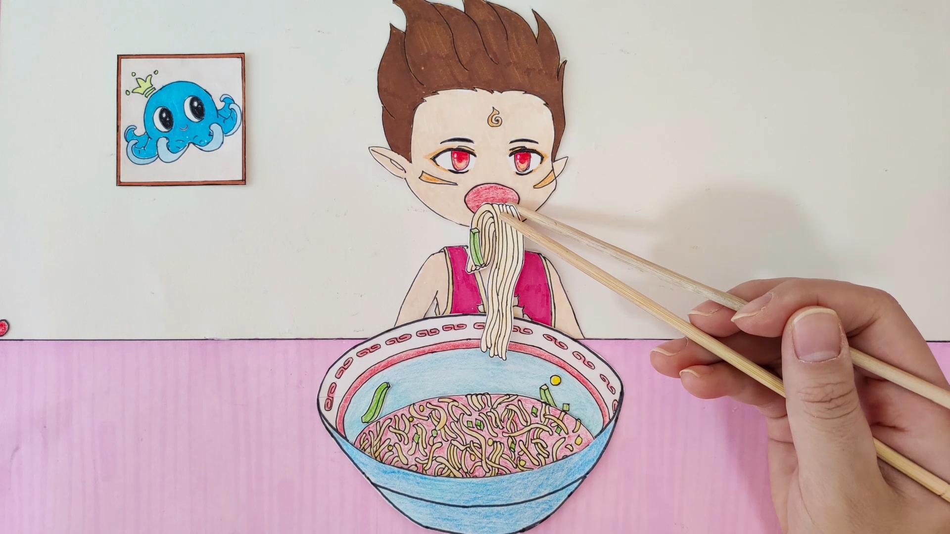 手绘定格动画:哪吒吃鸡蛋面,看着都流口水了