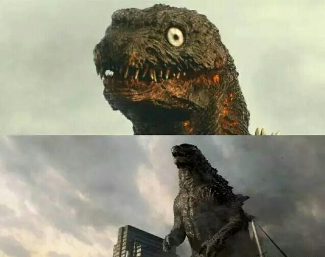 上为日本版,下为美国版  是不是感觉日本哥斯拉的