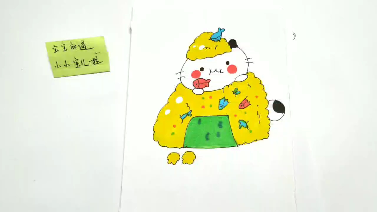 简笔画 在吃着猫粮的小猫咪
