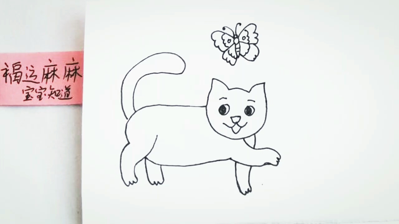 和蝴蝶嬉戏的猫简笔画图片