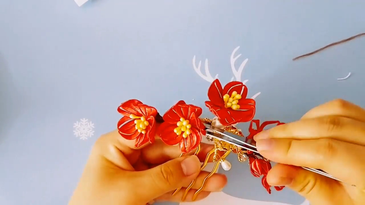 女红工艺手工缠花教程之古装汉服配饰梅花发簪(二)