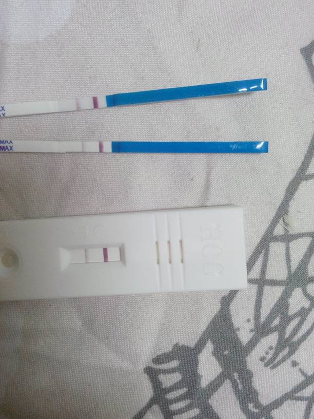 3月底28号时候试纸测出来没怀孕,今天我试了三次都是弱阳性,第二天