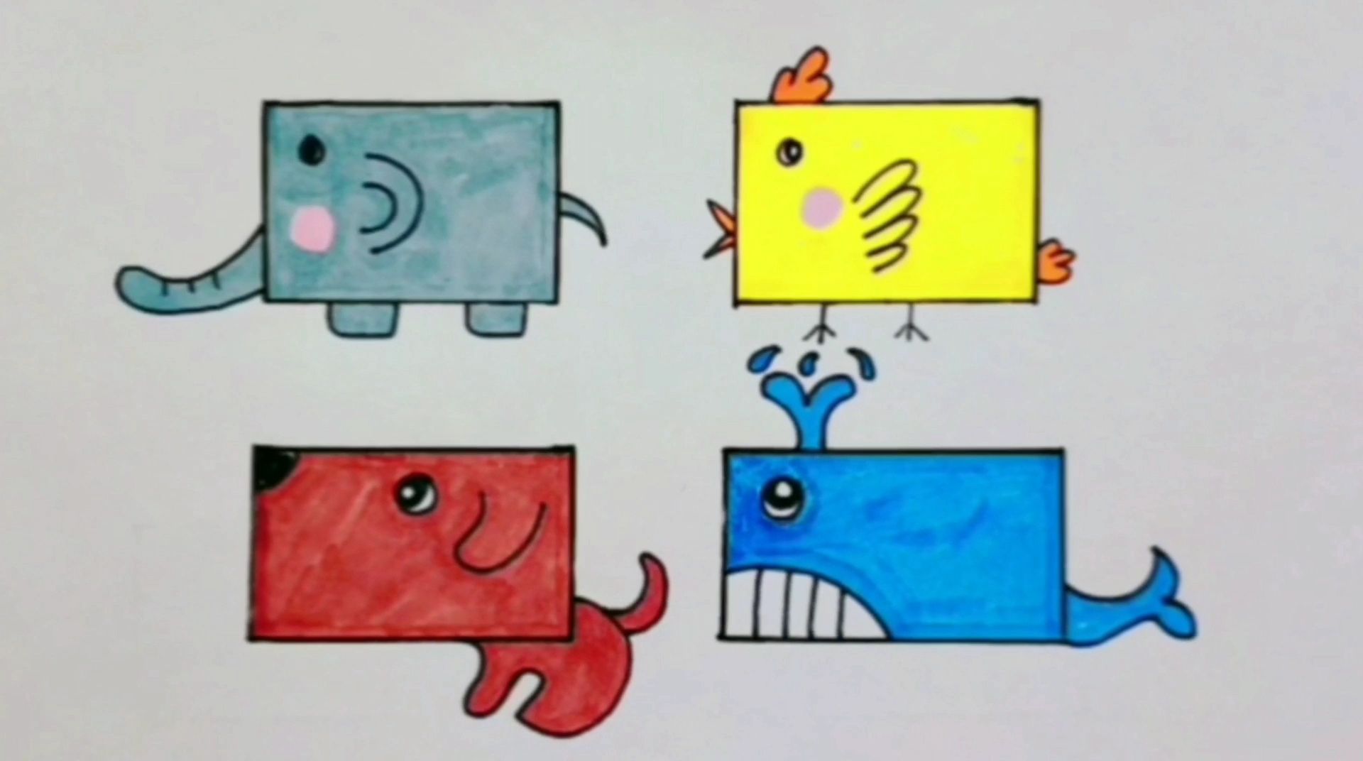 长方形简笔画小动物图片
