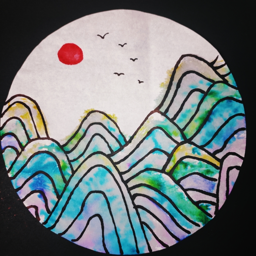 绘画教你用水彩笔画群山三岁小孩都会的